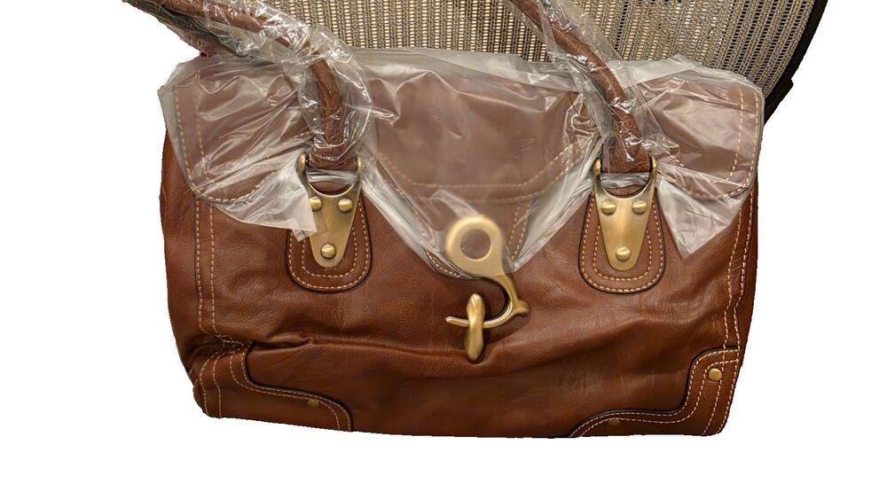 Toscana Italian Brown Faux Leather Shoulder w Goldtone Accents Handbag New